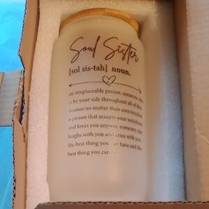 Soul Sister Frosted Glass Jar with Bamboo Lid